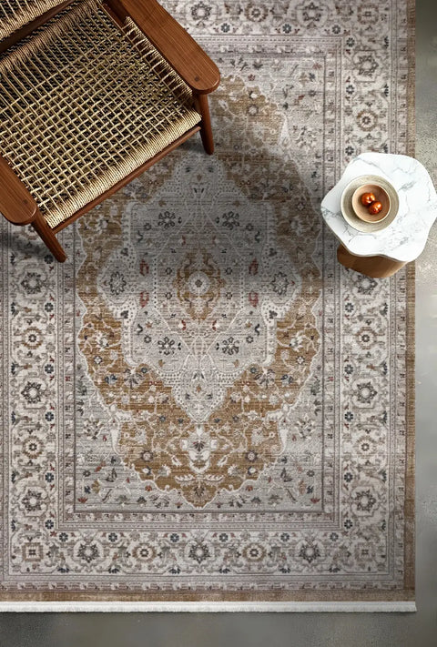 Luna Serisi Sarı Vintage Makine Dokuma Halısı EH-4014