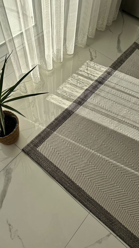 Alfa Serisi Makinede Yıkanabilir Beyaz/Gri Sisal Halı NX-11