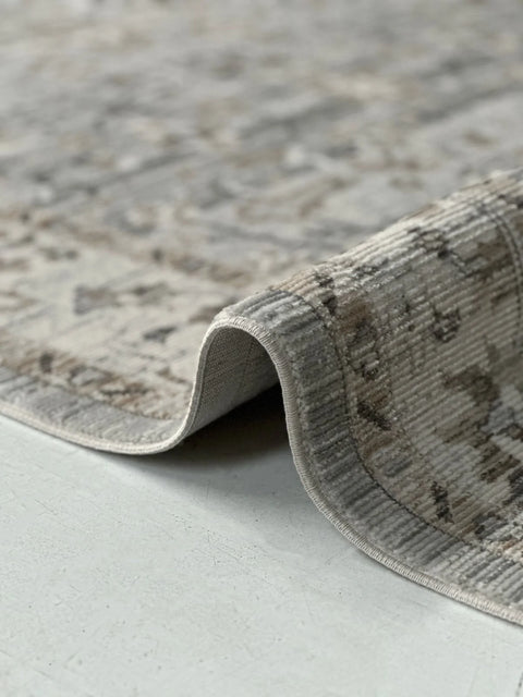 Luna Serisi Bej/Gri Vintage Makine Dokuma Halısı EH-4015