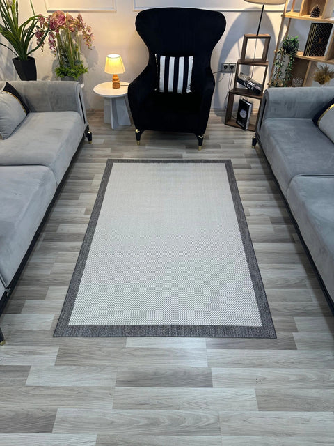 Alfa Serisi Makinede Yıkanabilir Beyaz/Gri Sisal Halı NX-10