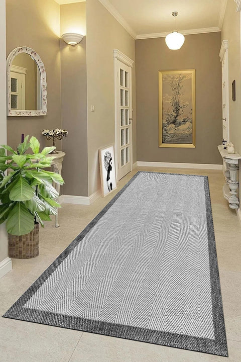 Alfa Serisi Makinede Yıkanabilir Beyaz/Gri Sisal Halı NX-11