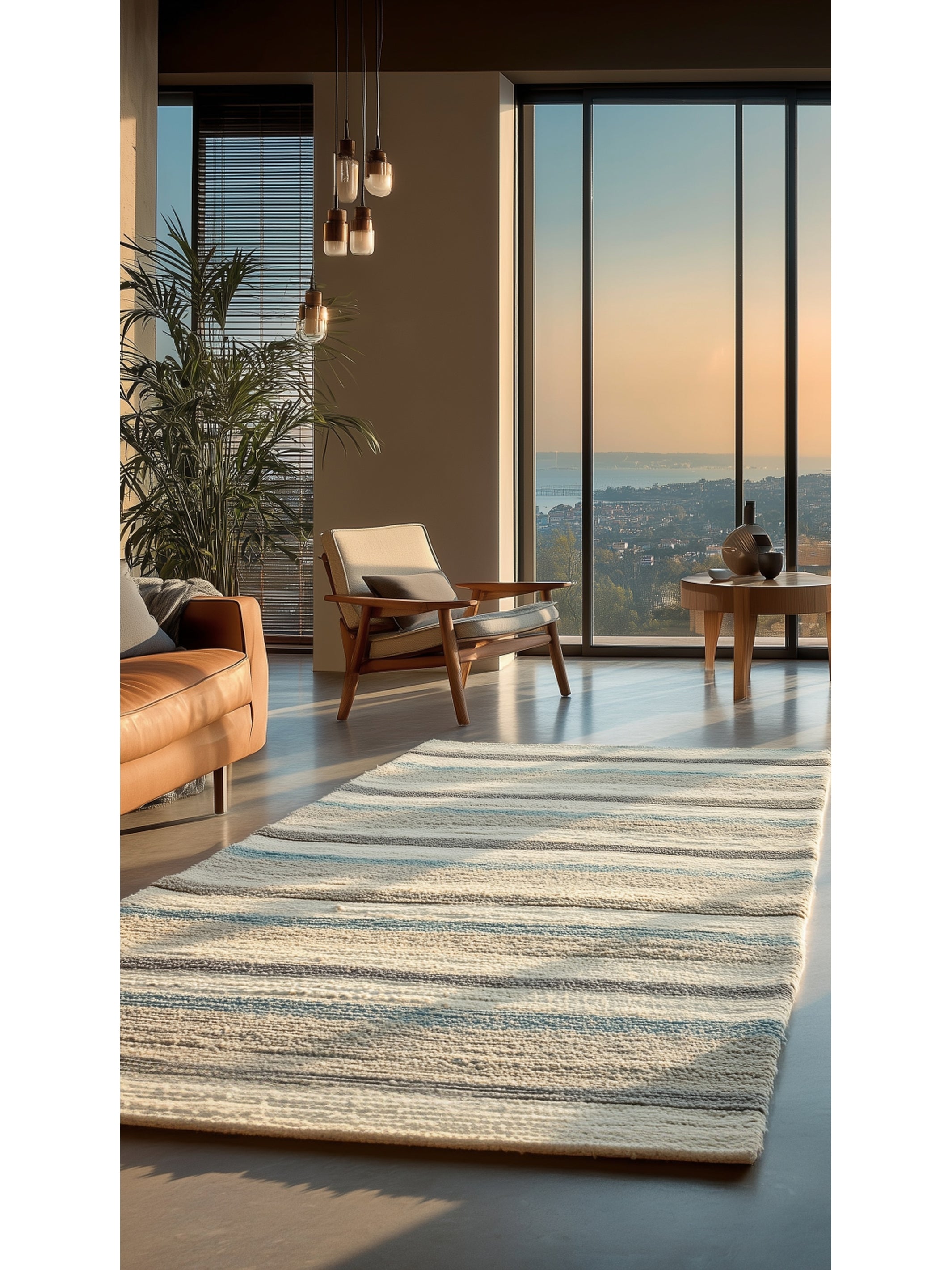 Paglia Serisi %100 Naturel Yeni Zelanda Yünü Sumak Düğümü El Dokuma Salon Oturma Odası Halı GBLUE