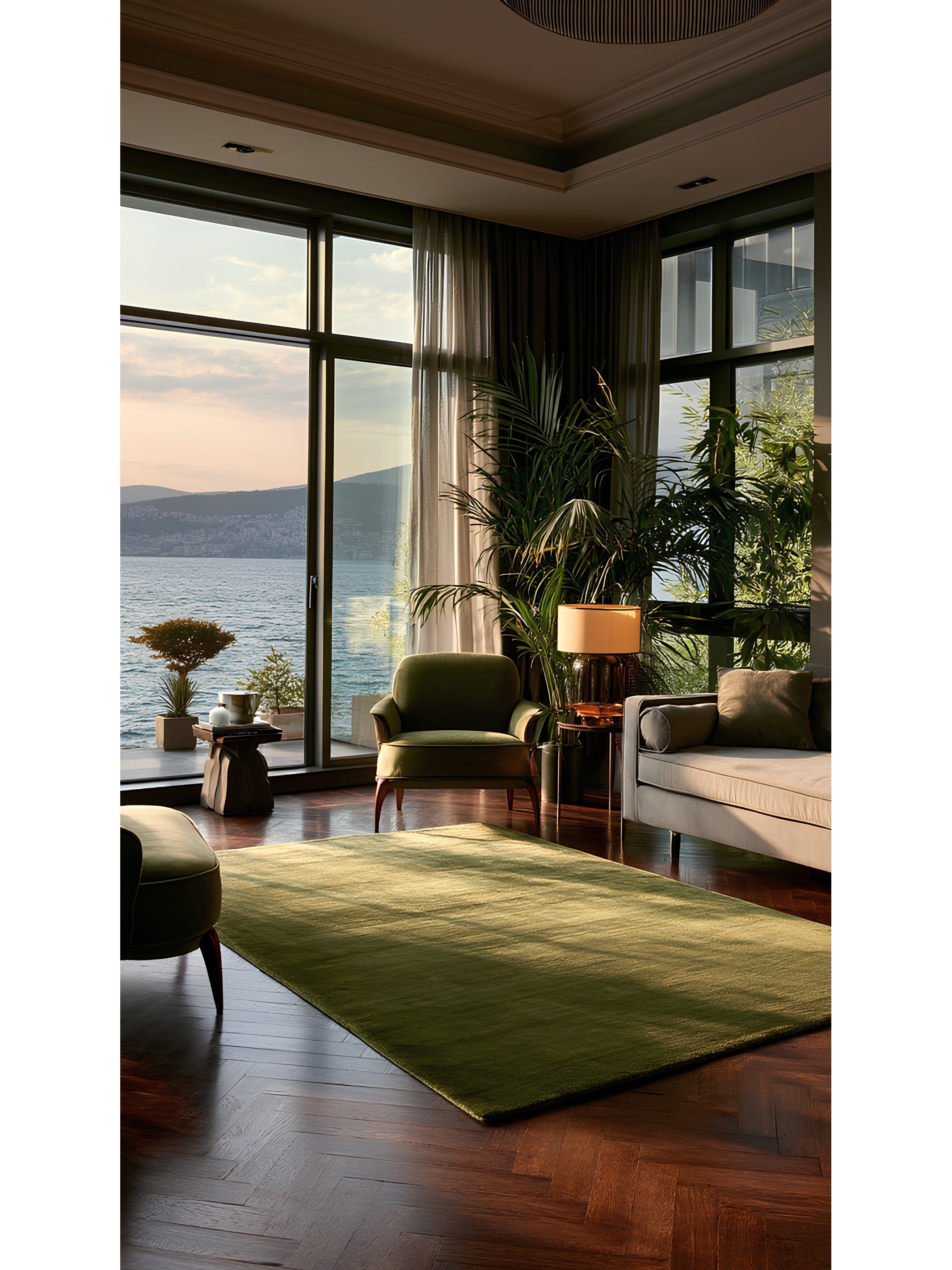 Queen Serisi %100 Naturel Viskon Parlak Modern El Emeğiyle Üretilen Salon Oturma Odası Halı MOSS