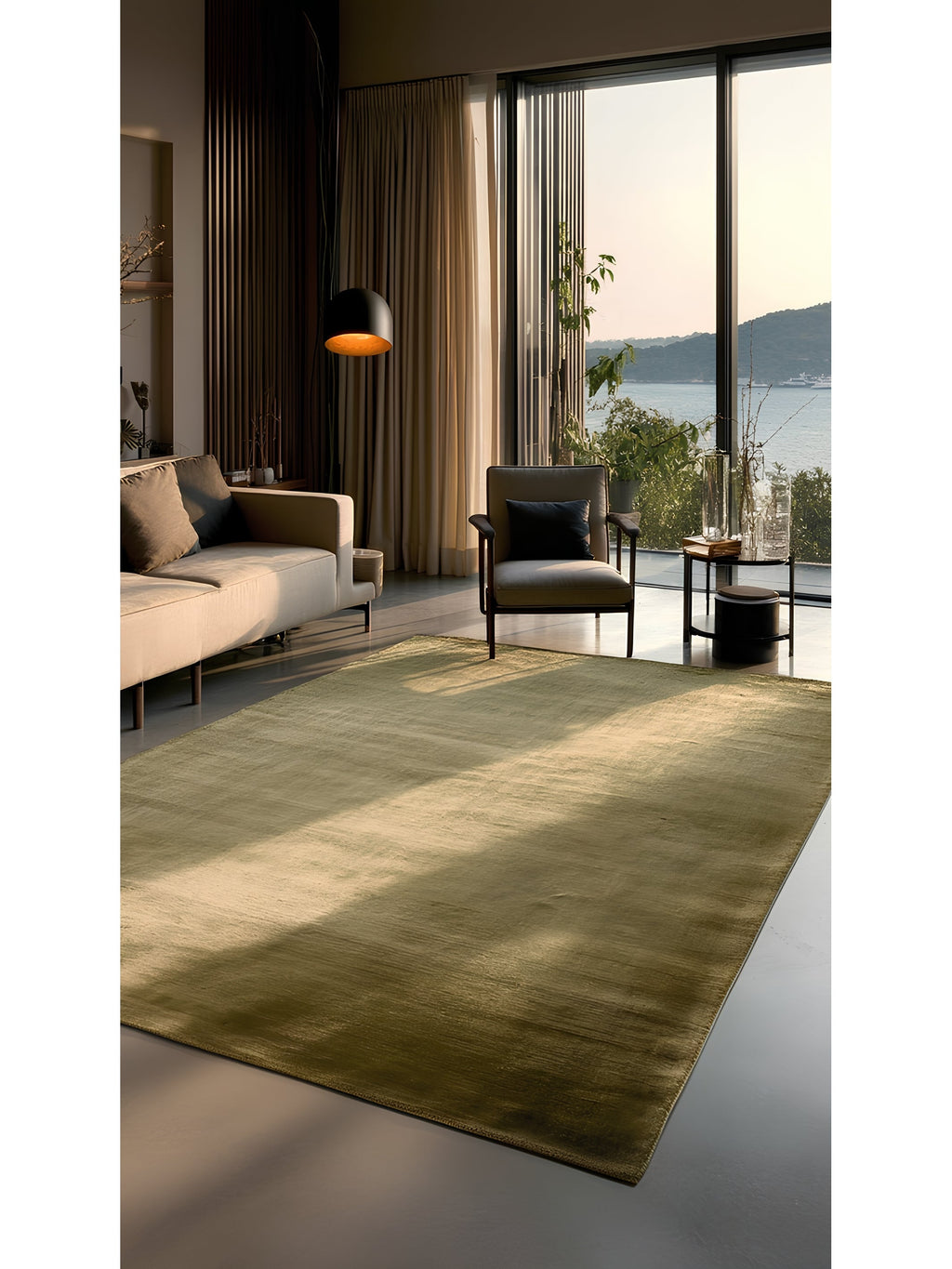 Victoria Serisi %100 Naturel Viskon El Dokuma Sade Modern Salon Oturma Odası Yatak Odası Halı GREEN